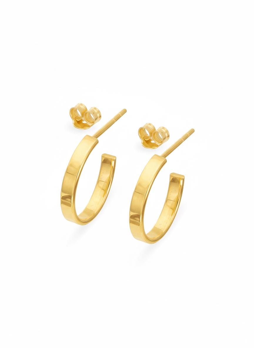 Flat Open Back Earrings, Chunky Hoop Earrings, Wide Hoop Earrings Gift for Women
