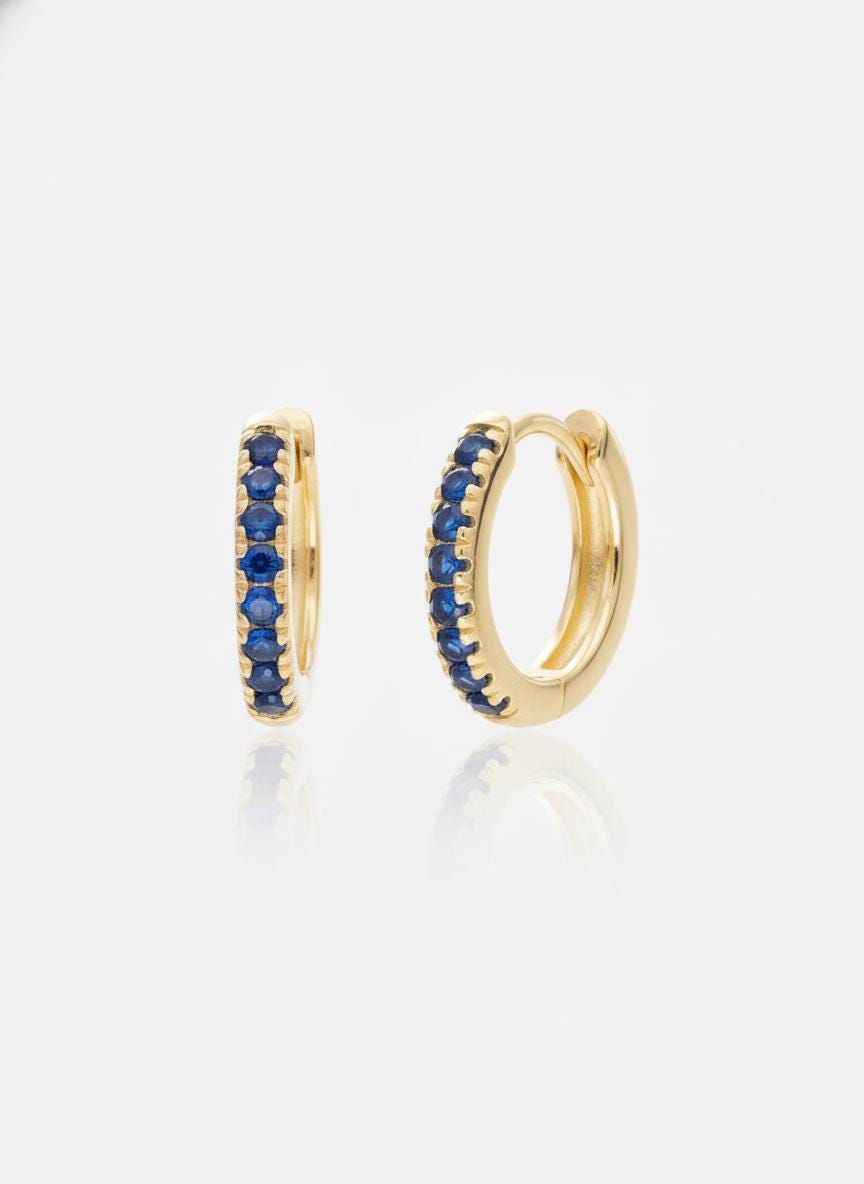 Blue Sapphire Hoop Earrings, September Birthstone Gifts,Huggies Hoop Earrings, Minimal Hoop Earring, In Stock