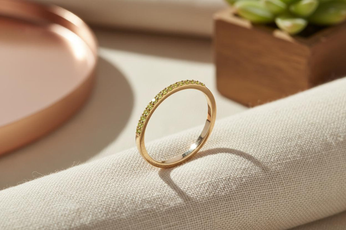 Micro Pave Peridot Wedding Band, Sterling Silver Dainty Stackable Band, August Birthstones, Stacking Ring