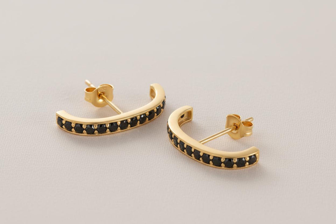 Ear Lobe Black Diamond Cuff Earrings, Suspender Earrings, Dainty Stud Lobe Cuff, , Minimalist Earrings Gift For Women