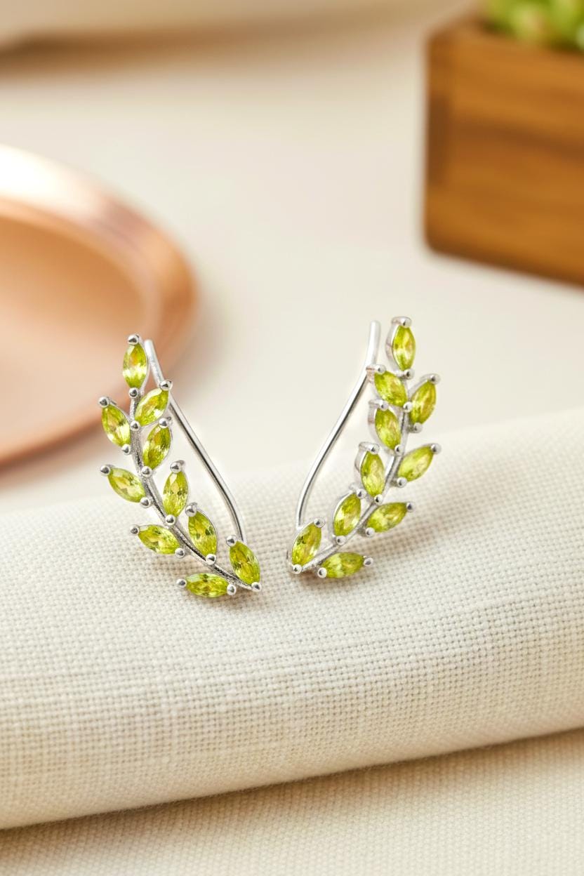 Peridot Earring Climber / Marquise Ear Crawlers Earrings / Ear Climber Earrings / Bridesmaid Gift / August Birthstones