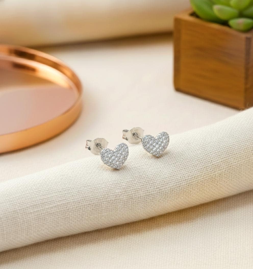 Heart Stud Earrings / Diamonds Heart Earrings / Crystal Heart Tragus / Cartilage Stud / Earrings for Women