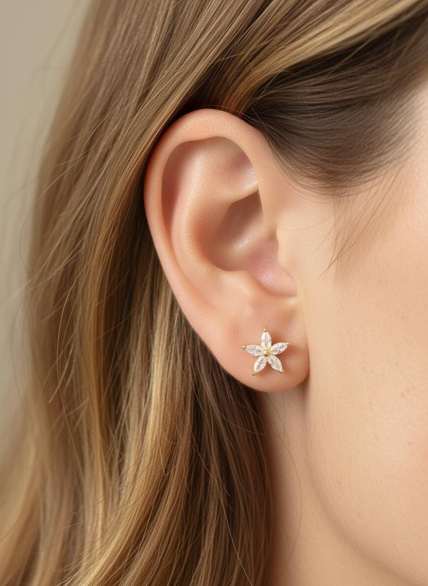 Marquise Stud Earrings / Marquise Cut Diamo2nd Earrings / Minimalist Flower Earrings / Bridesmaid Gifts / Holiday Gift for Her
