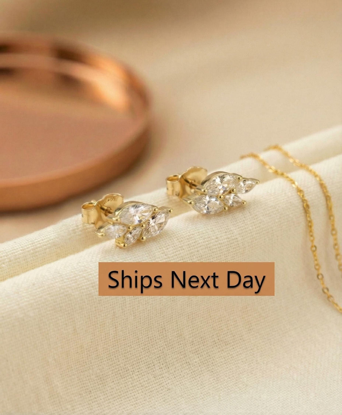 Marquise Studs Earrings / Mini Diamond Earrings / Minimalist Earrings / Bridesmaid Gift / Wedding Gift / In Stock