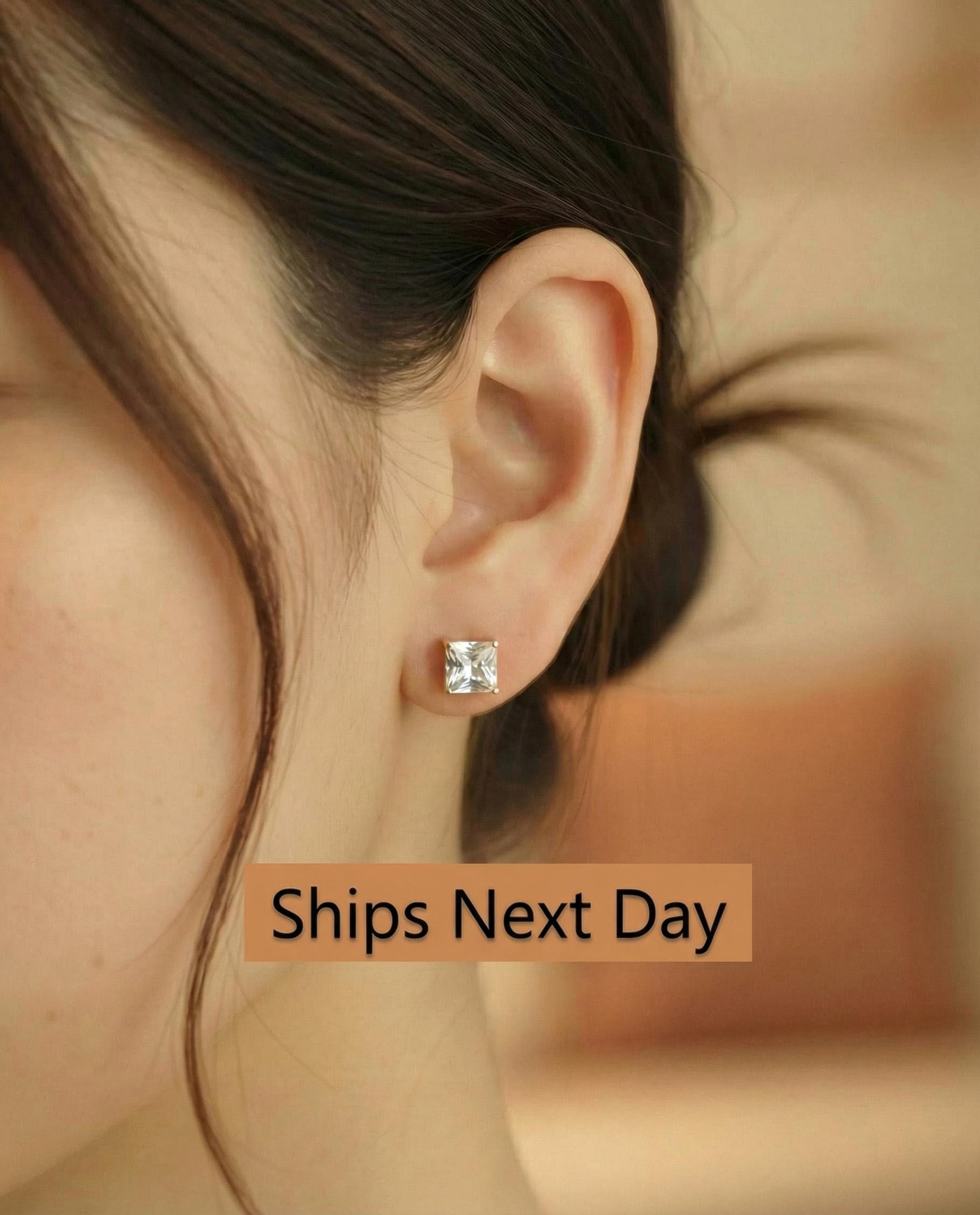 Princess Cut Solitaire Earrings, Princess Cut Studs, Diamond Stud Earrings, Square Studs Earring, Classic Earrings