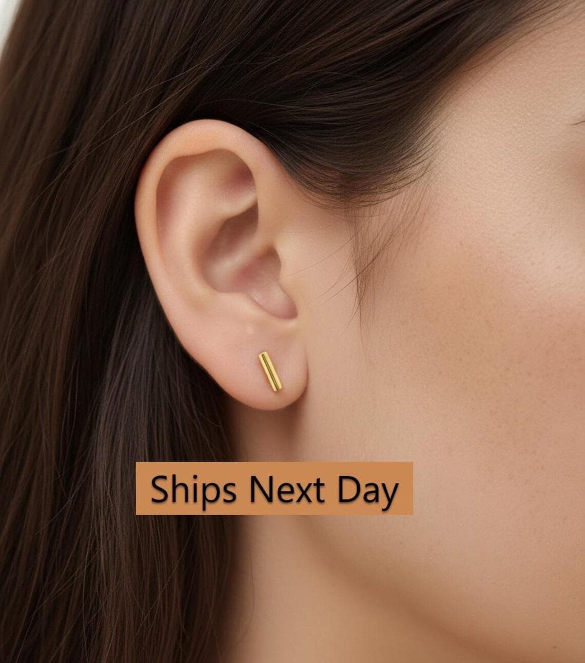 Gold Bar Stud Earrings, Minimalist Line Dainty, Daily Wear Gift for Her
