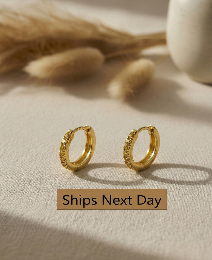Yellow Sapphire Hoop Earrings, September Birthstone Gifts, Sterling Silver Huggies Hoop Earrings, Minimal Hoop Earrings