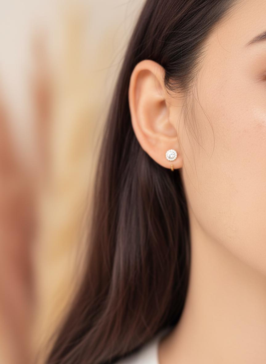 Diamond Halo Open Huggies Earrings Silver Diamond Halo Hoops Sparkly Halo Huggie Earrings Minimalist Diamond Halo Hoops Gift for Her