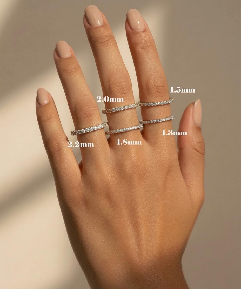 Moissanite Wedding Band, Delicate Stackable Ring for Women, 1.3mm 1.5mm 1.8mm 2.0mm 2.2mm Matching Ring, Gift for Her