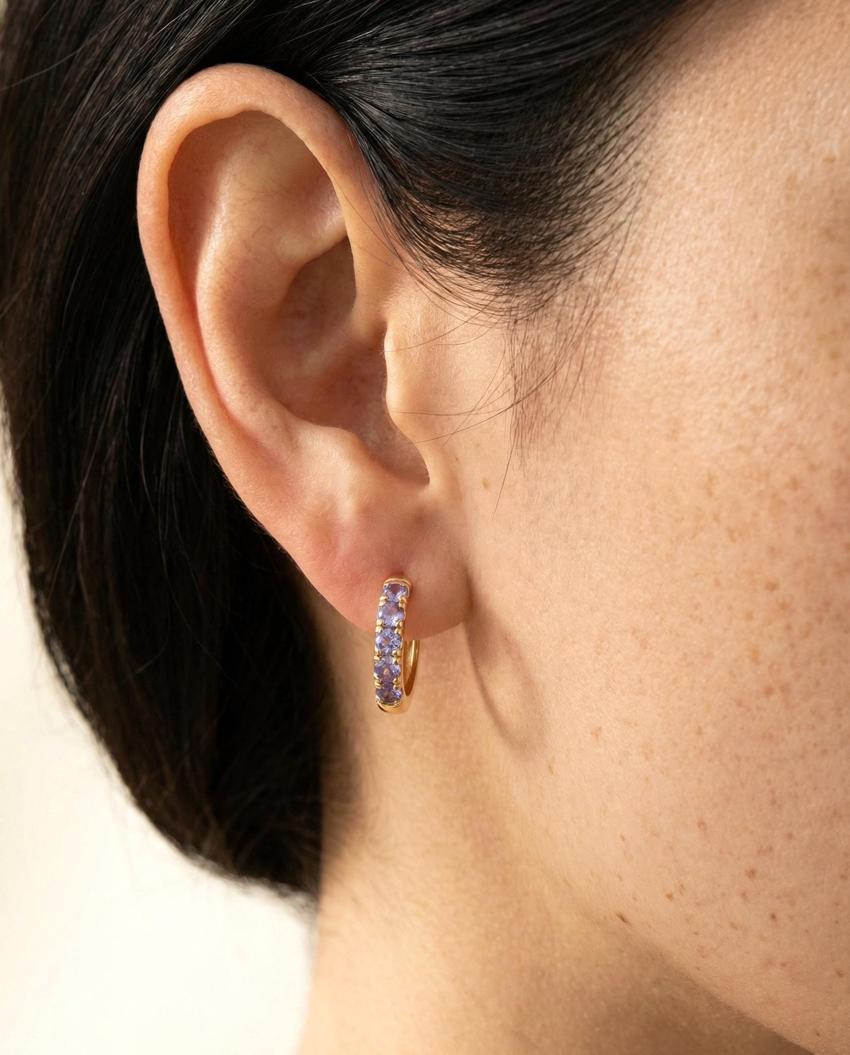 Five Stones Tanzanite Hoop Earrings, December Birthstone Gifts, Huggie Hoops, Minimal Hoop Earrings Gift for Her, Bridal Earrings