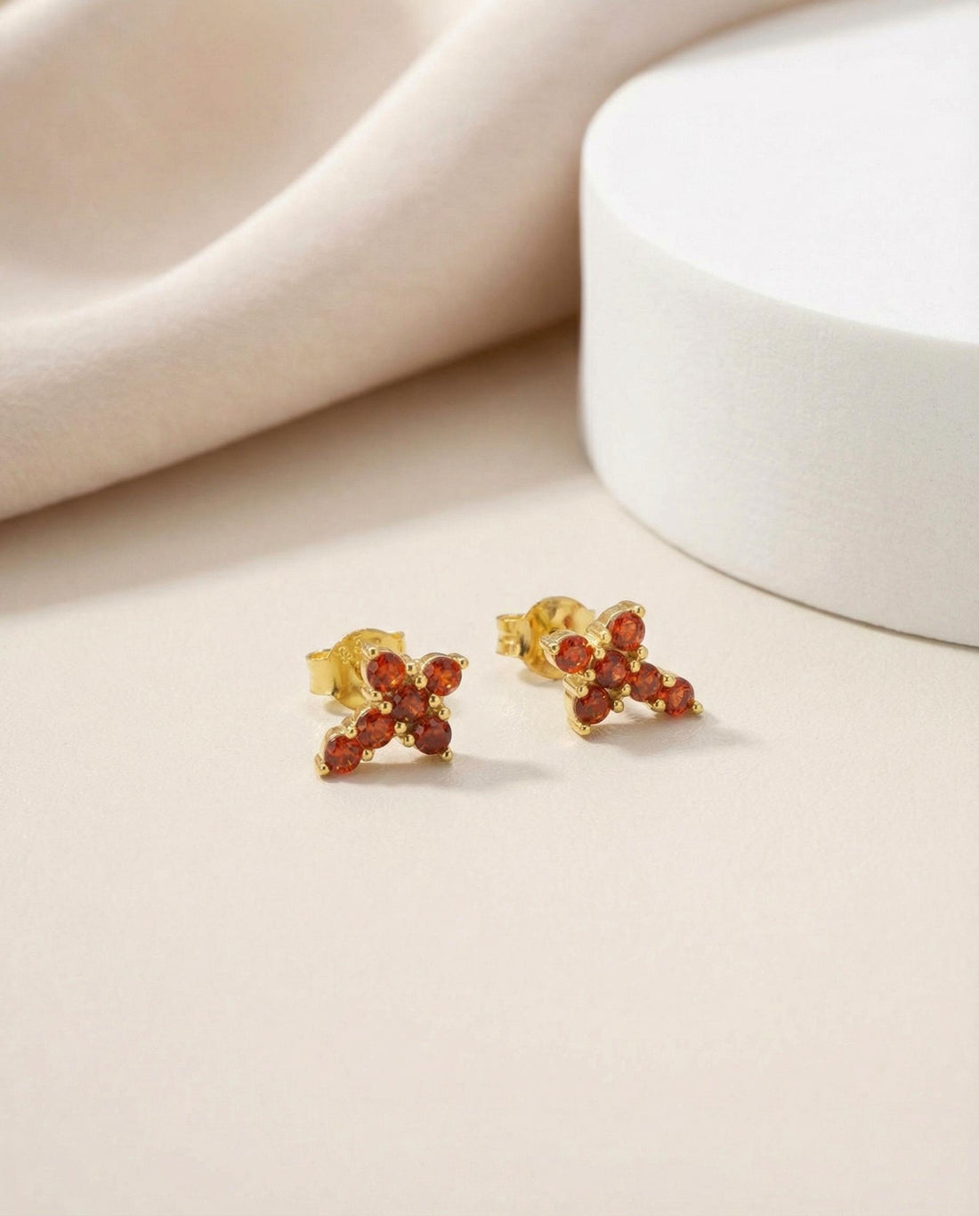 Cross Stud Earrings / Garnet Earrings / Tiny Cross Studs January Birthstones / Religious Earrings Gift / Christmas Gift for Her