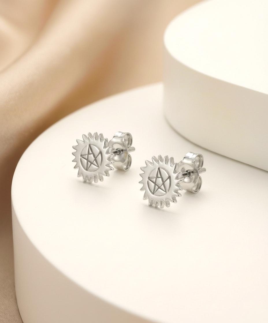 Anti-Possession Pentacle Earrings, Sun Stud Earrings, Supernatural Earrings, Protection Charm Gift for Women, In Stock