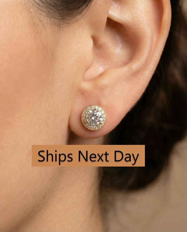 Diamonds Halo Stud Earrings, Sterling Silver Round Diamond Earrings, Everyday Earring, Bridesmaid Gift, Classic Earrings
