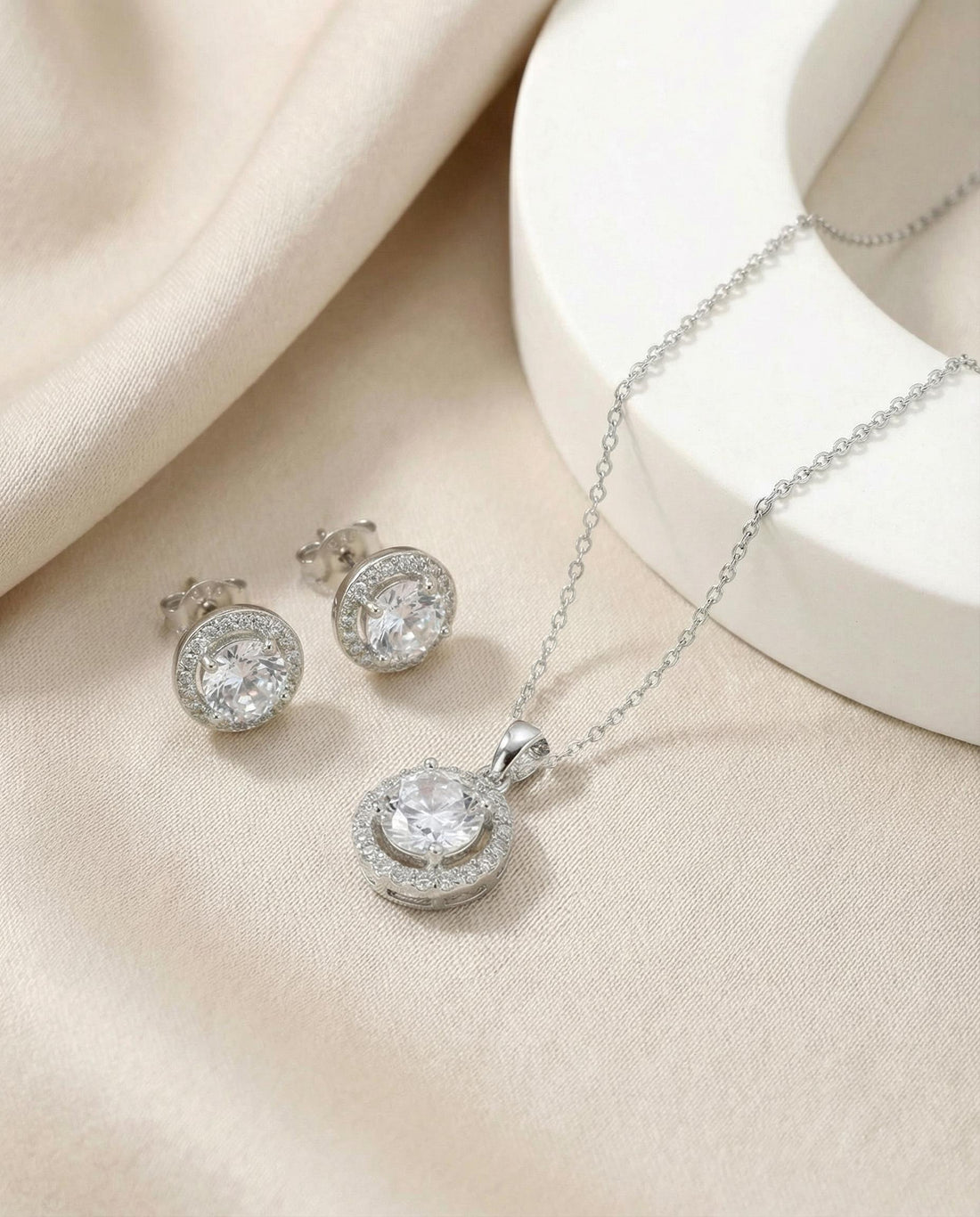 Diamonds Halo Stud Earrings, Sterling Silver Round Diamond Earrings, Everyday Earring, Bridesmaid Gift, Classic Earrings