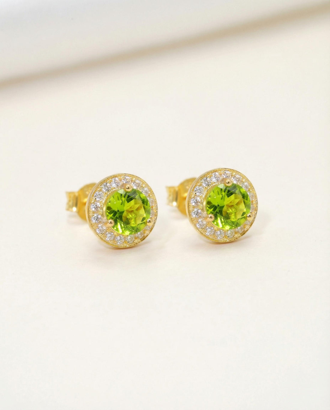 Peridot Halo Stud Earrings / Minimalist Earrings Gift for Women / Everyday Earring / August Birthstone Gift / Classic Earrings / In Stock