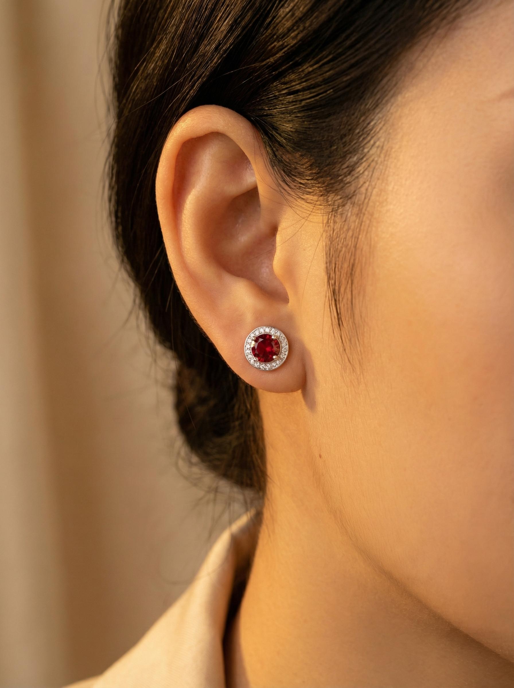 Garnet Halo Stud Earrings / Brilliant Round Diamond Earrings / Everyday Earring / January Birthstone Gift / Last Minute Gifts