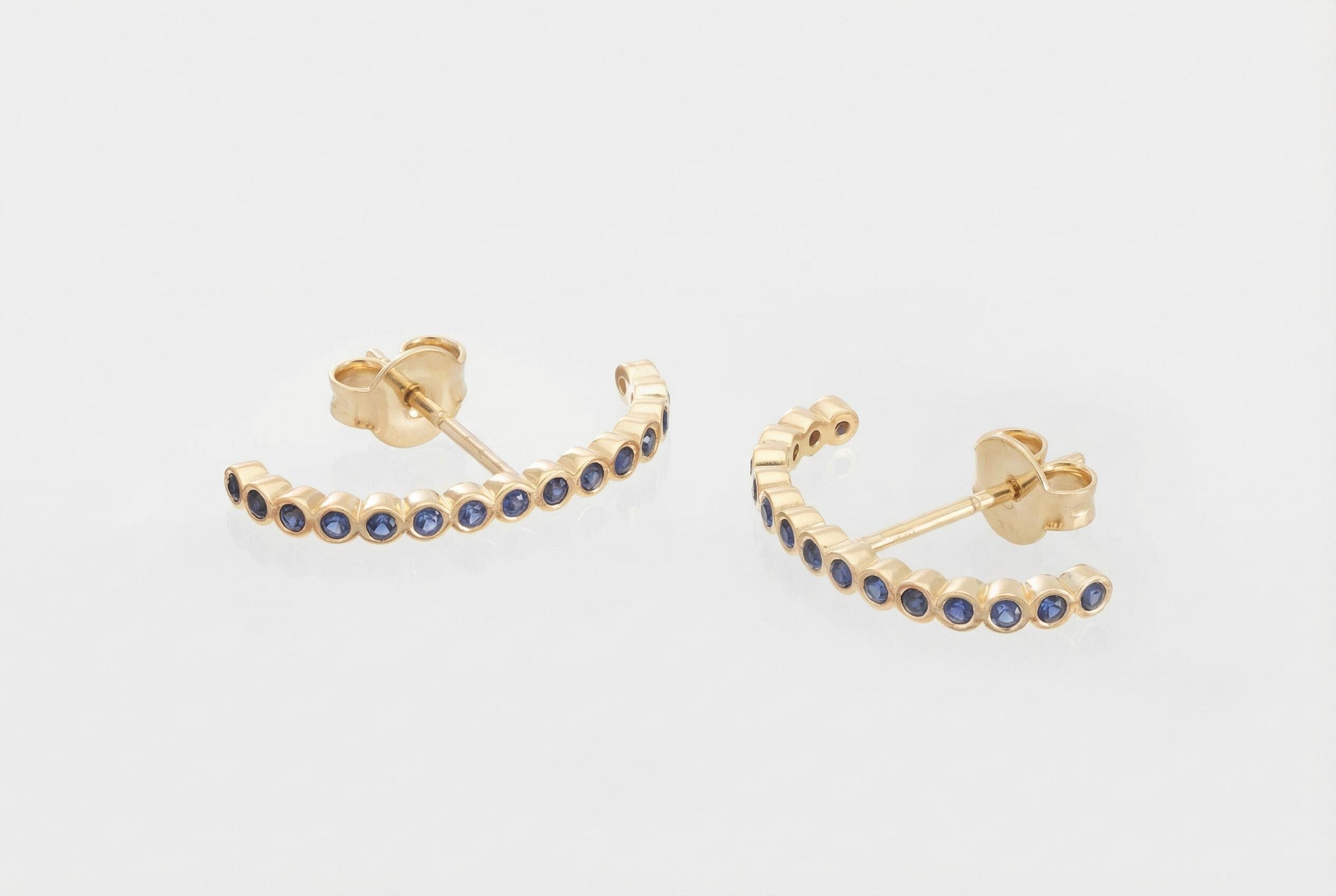 Ear Lobe Blue Sapphire Cuff Earrings, Suspender Earrings, Dainty Stud Lobe Cuff, September Birthstones Gift, Last Minute Gifts