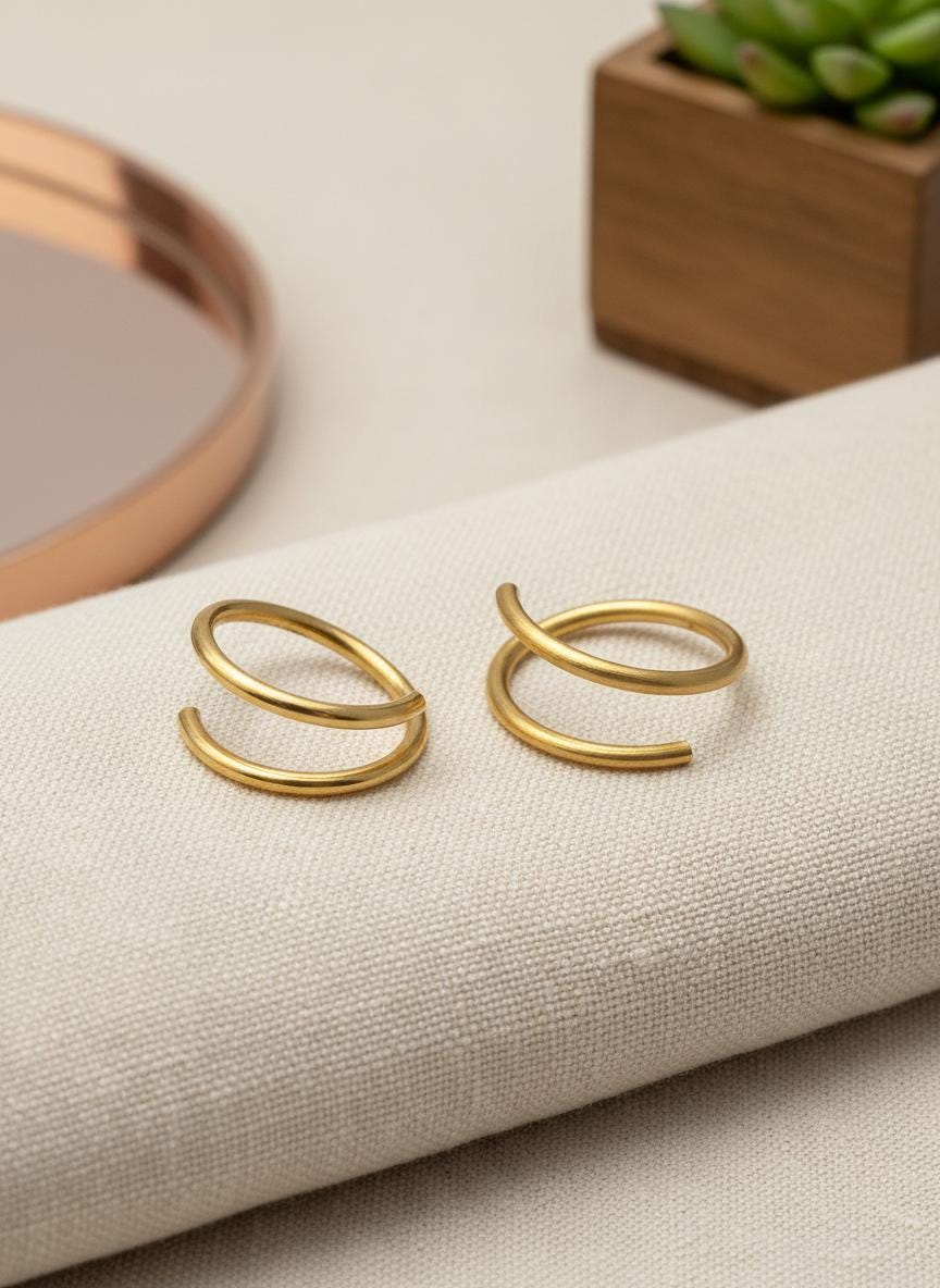 Tiny Double Hoop Twist Earrings / 11 MM Piercing Earrings / Mini Huggie Earrings / Sterling Silver Minimal Spiral Earring