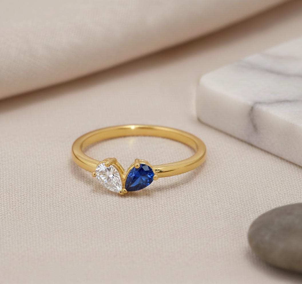 Personalized Birthstone Ring, 18K Gold Custom Heart Ring, Marquise Diamond Ring, Anniversary Ring Gift for Women
