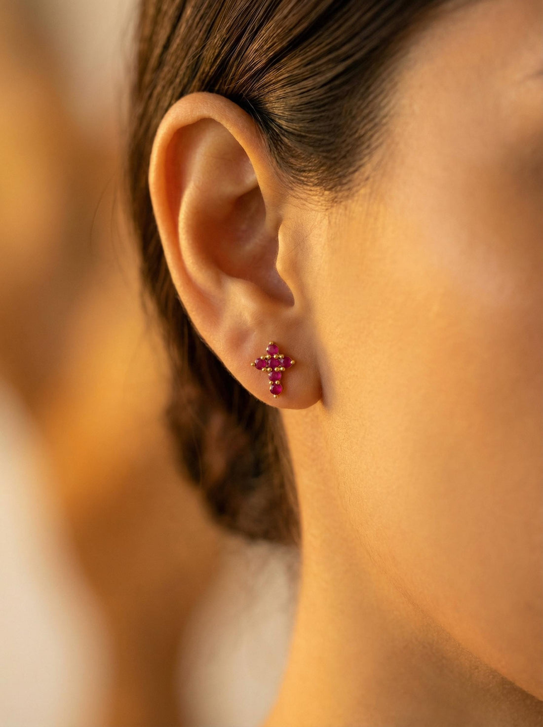Ruby Cross Stud Earrings / Tiny Cross Studs / July Birthstones Gift / Religious Earrings Gift for Women
