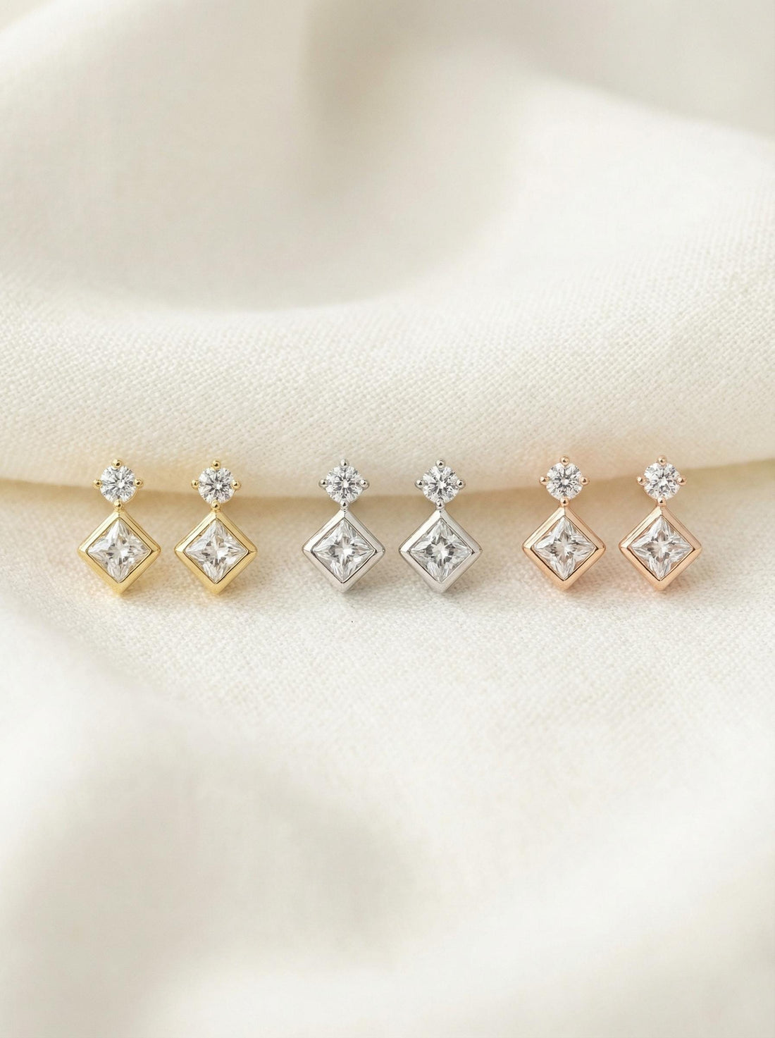 Diamond Stud Earrings, Princess Cut Solitaire Stud Earrings, Minimalist Earrings, Delicate Earrings for Women
