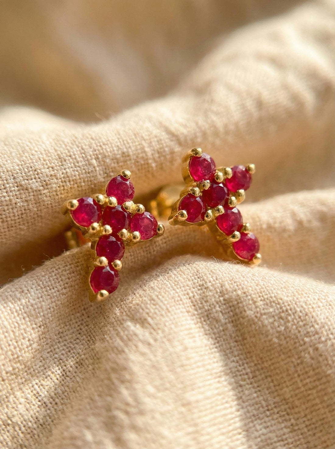 Ruby Cross Stud Earrings / Tiny Cross Studs / July Birthstones Gift / Religious Earrings Gift for Women