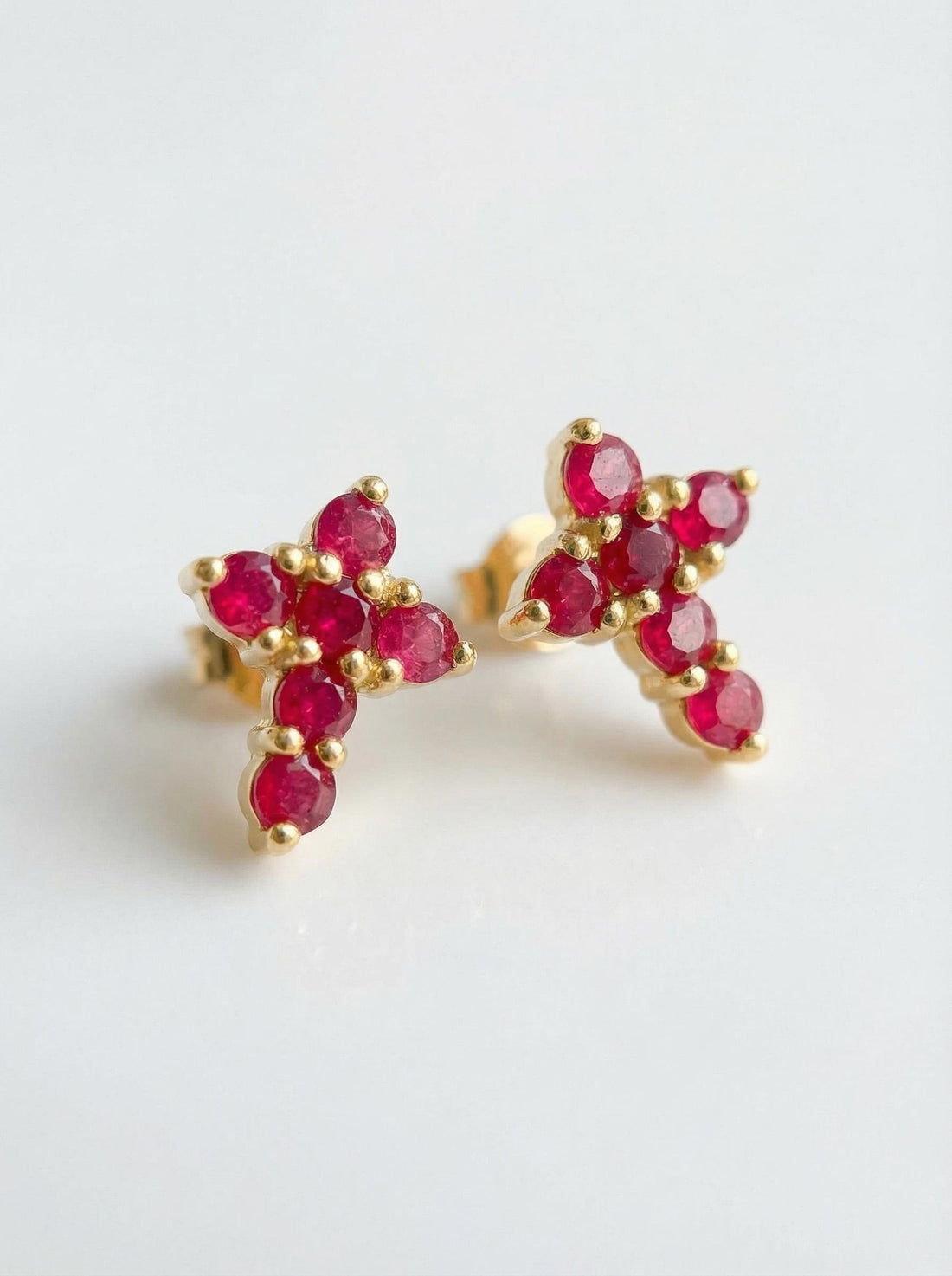 Ruby Cross Stud Earrings / Tiny Cross Studs / July Birthstones Gift / Religious Earrings Gift for Women