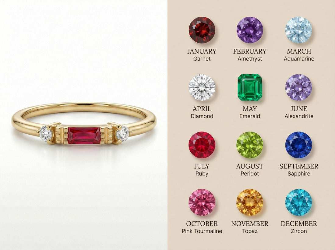 Personalized Valentine Gift Customize Birthstone Ring in Yellow Gold | Sapphire and Diamond Minimalist Promise Ring | Romantic Gift for Her