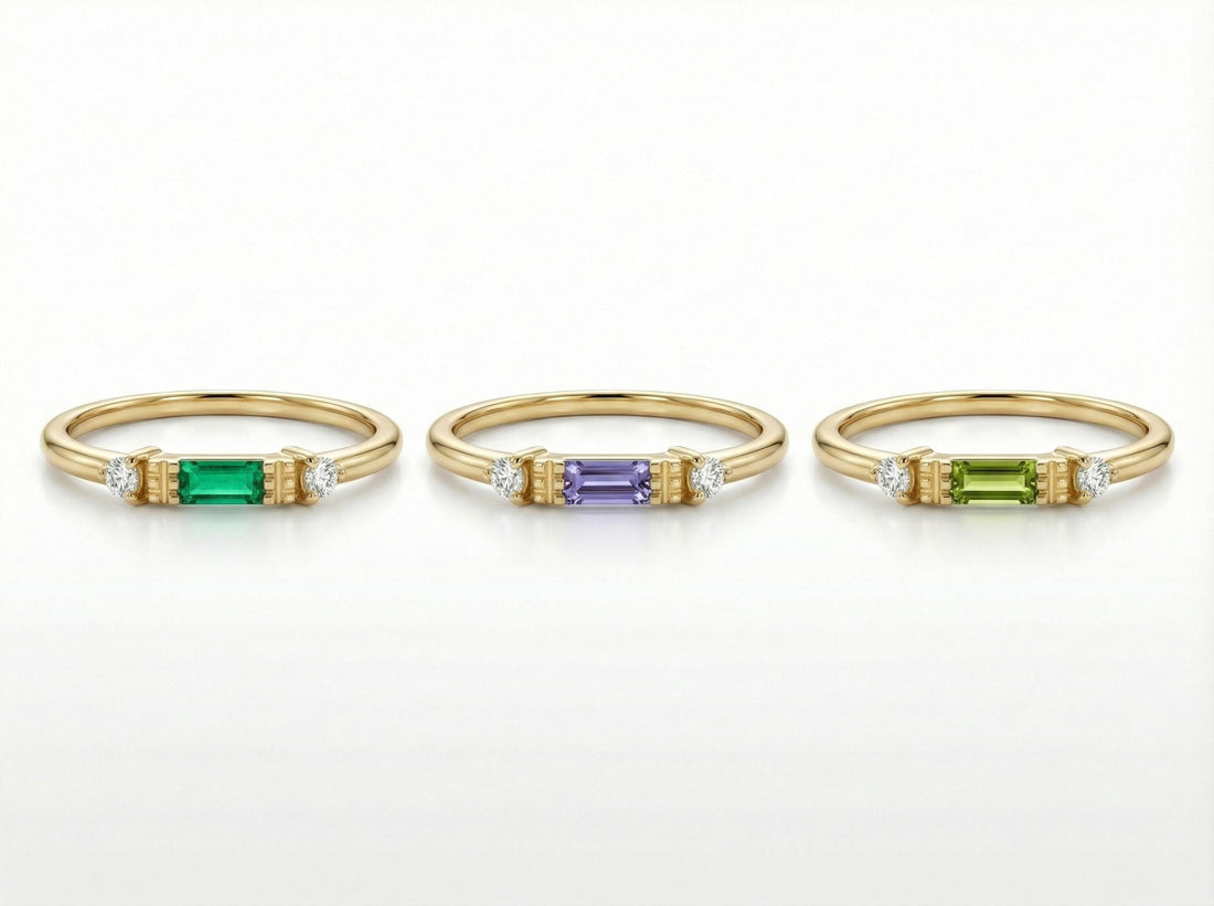 Personalized Valentine Gift Customize Birthstone Ring in Yellow Gold | Sapphire and Diamond Minimalist Promise Ring | Romantic Gift for Her