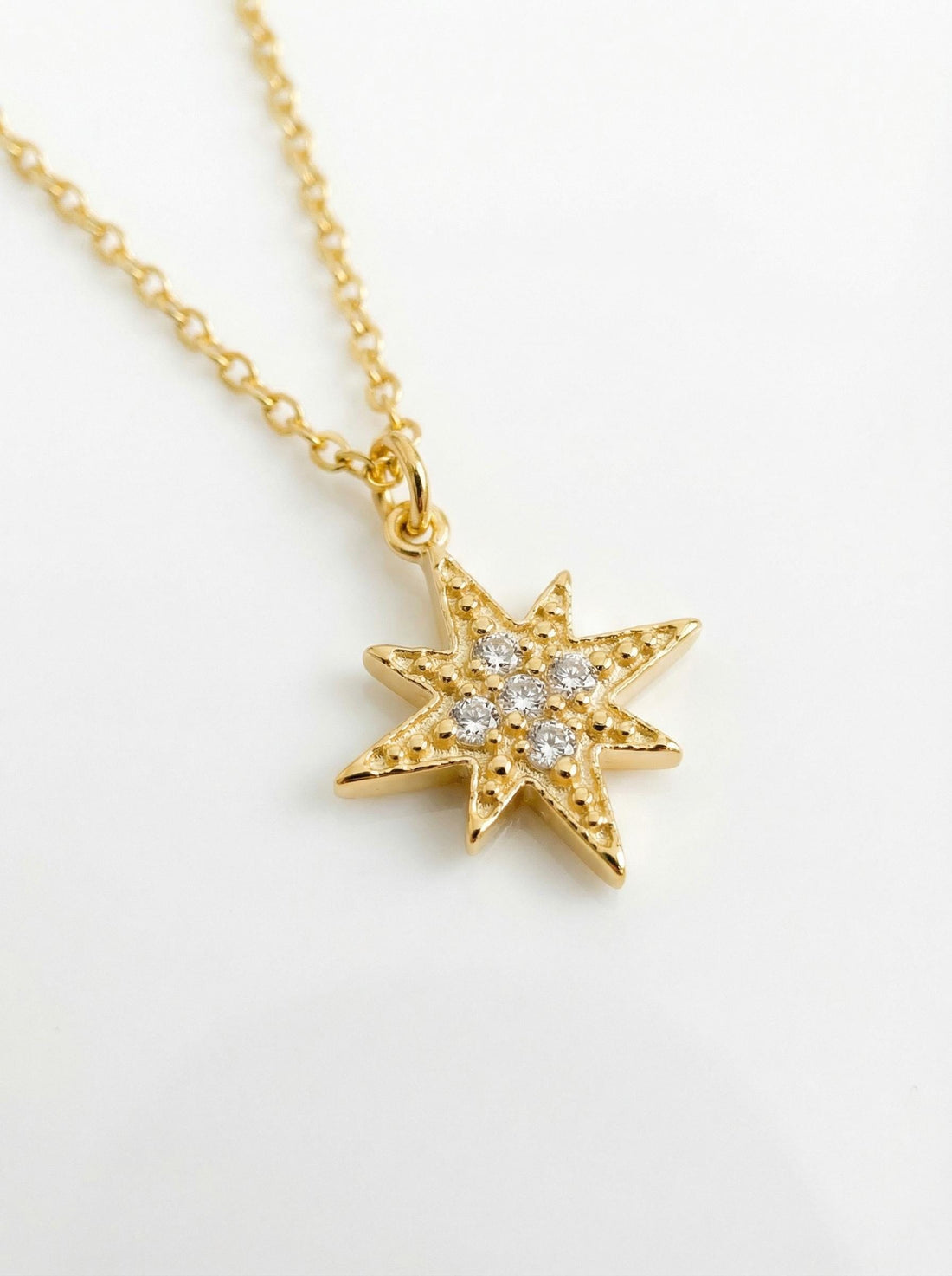 North Star Necklace / North Star Charm / Diamonds Star Necklace / Bridesmaid Gift