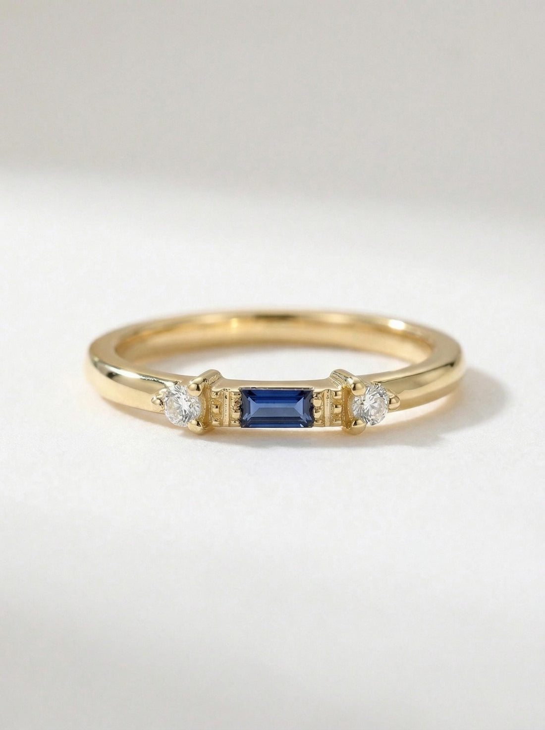 Baguette Sapphire Ring / September Birthstone / Stacking Sapphire and Diamond Ring / Minimalist Ring / In Stock