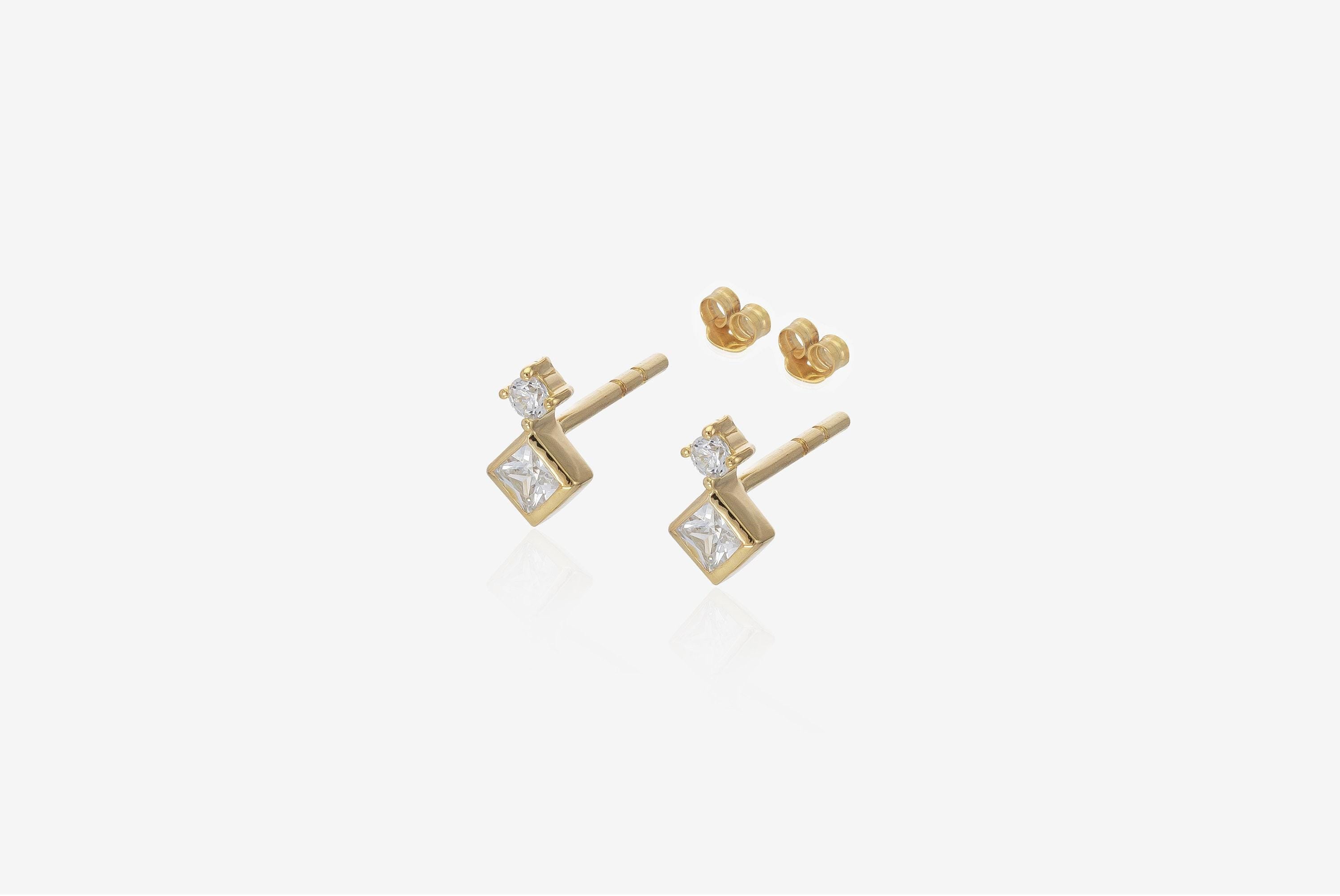 Diamond Stud Earrings, Princess Cut Solitaire Stud Earrings, Minimalist Earrings, Delicate Earrings for Women