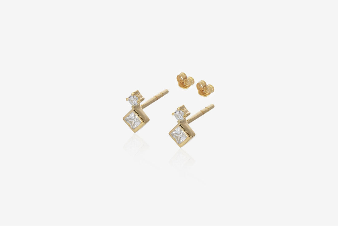 Diamond Stud Earrings, Princess Cut Solitaire Stud Earrings, Minimalist Earrings, Delicate Earrings for Women