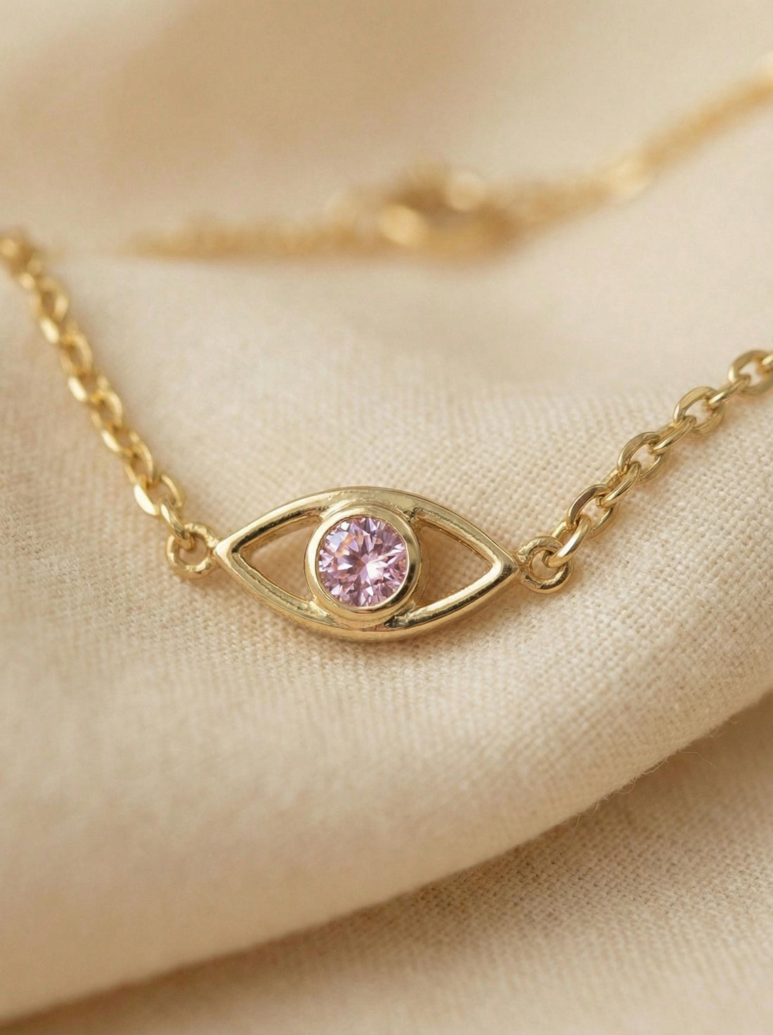 Pink Sapphire Evil Eye Necklace, Good Luck Necklace, September Birthstones Gift, Protection Necklace, Layering Necklace Gift for Her