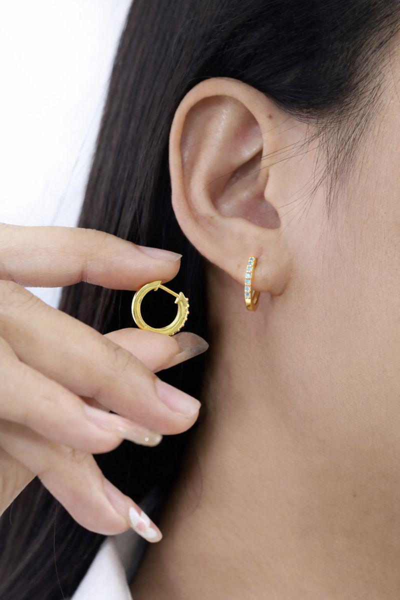 12mm Diamond Hoop Earrings, 18K Gold Plated Huggie Hoops, Minimalist Earrings Perfect for Gifting