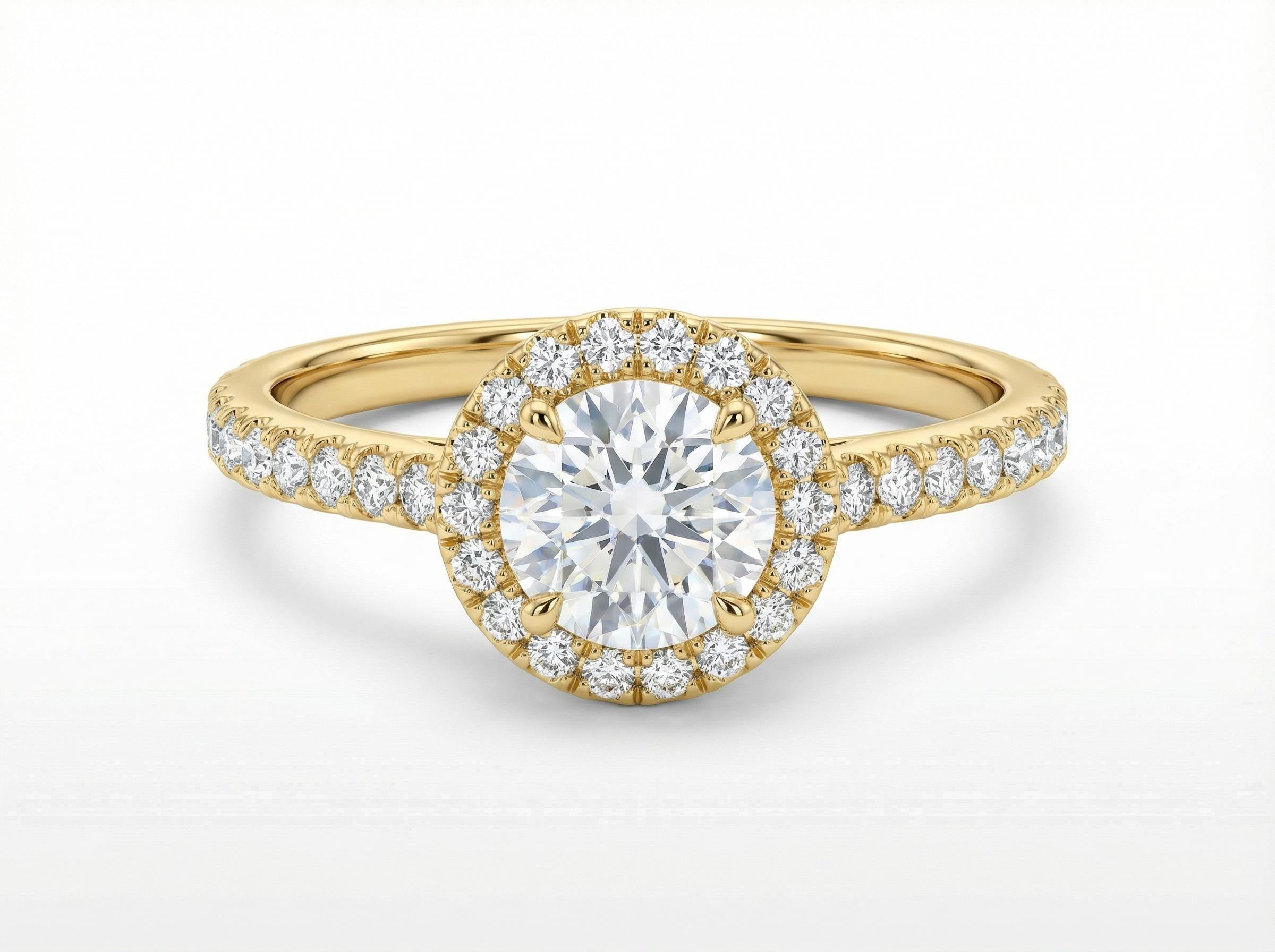 Round Engagement Ring Gold Travel Ring Unique Silver Promise Ring Wedding Ring Simulated Diamond Ring Halo Diamond Ring Gift