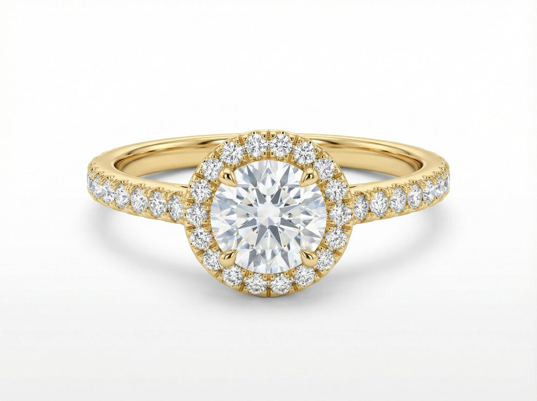 Round Engagement Ring Gold Travel Ring Unique Silver Promise Ring Wedding Ring Simulated Diamond Ring Halo Diamond Ring Gift