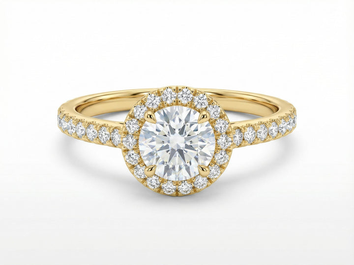 Round Engagement Ring Gold Travel Ring Unique Silver Promise Ring Wedding Ring Simulated Diamond Ring Halo Diamond Ring Gift