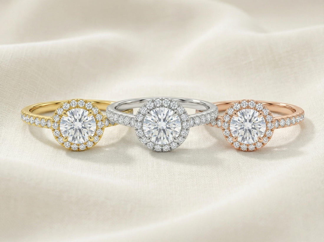 Round Engagement Ring Gold Travel Ring Unique Silver Promise Ring Wedding Ring Simulated Diamond Ring Halo Diamond Ring Gift