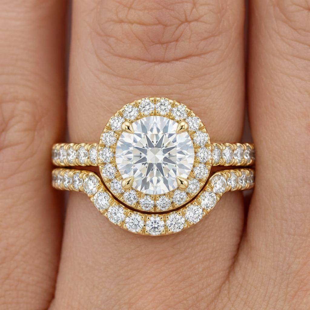 Round Engagement Ring Gold Travel Ring Unique Silver Promise Ring Wedding Ring Simulated Diamond Ring Halo Diamond Ring Gift