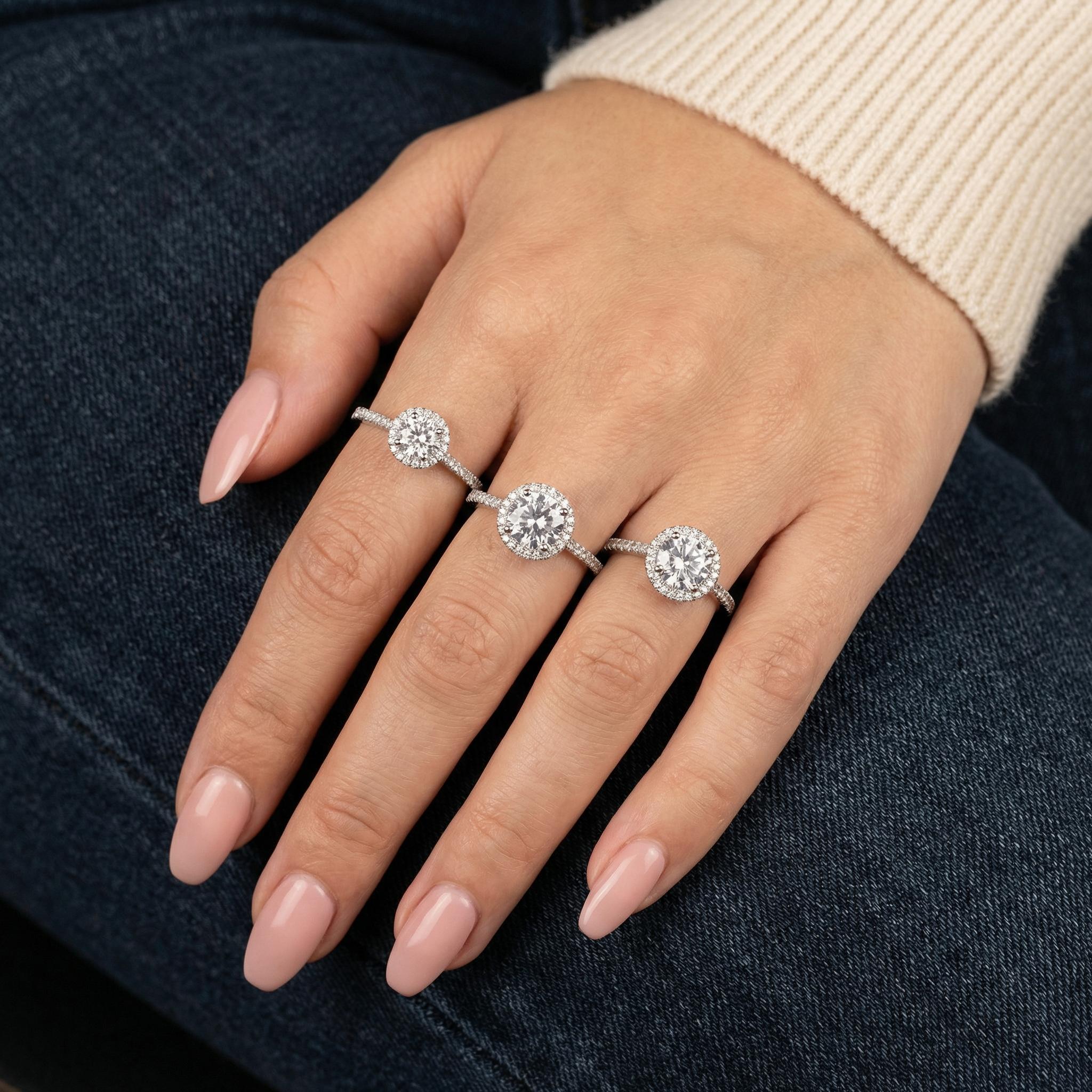 Round Engagement Ring Gold Travel Ring Unique Silver Promise Ring Wedding Ring Simulated Diamond Ring Halo Diamond Ring Gift