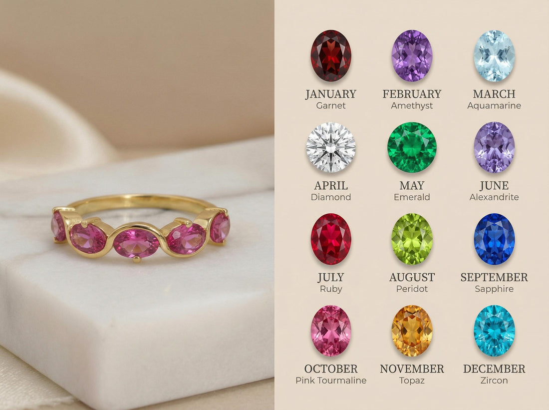Pink Tourmaline Ring 5 Stone Pink Gemstone Band Oval Cut Anniversary Jewelry Promise Ring for Her October Birthstone