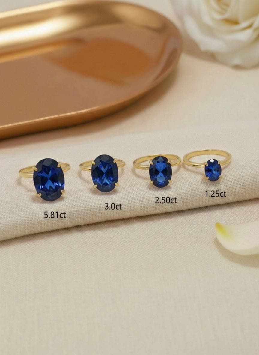 Solitaire Engagement Ring Style Sapphire Ring Blue Gemstone Band Oval Cut Travel Ring Promise Ring for Her September Stone