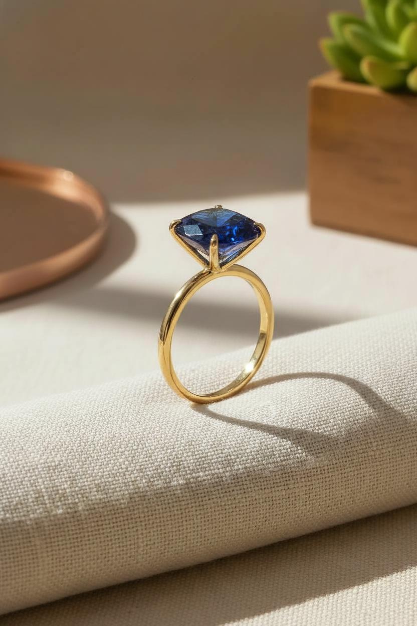 Solitaire Engagement Ring Style Sapphire Ring Blue Gemstone Band Oval Cut Travel Ring Promise Ring for Her September Stone
