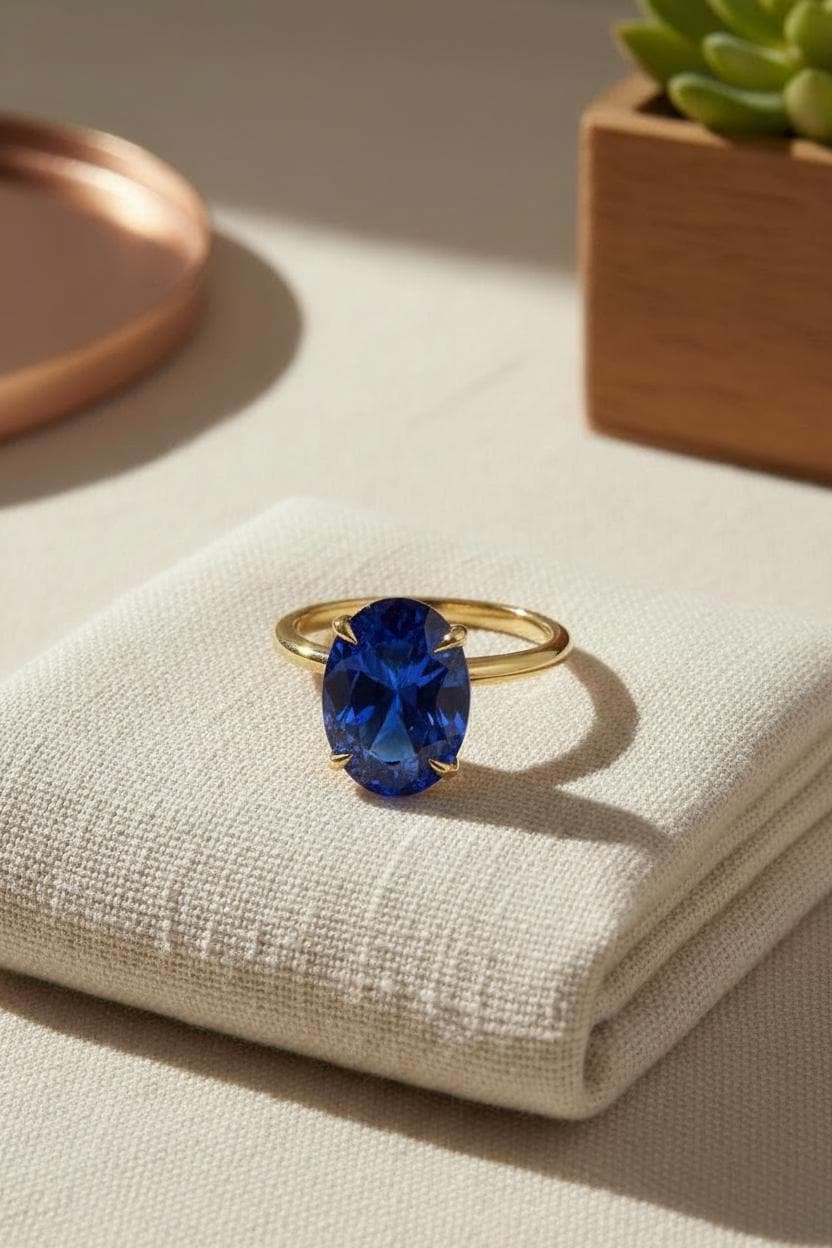 Solitaire Engagement Ring Style Sapphire Ring Blue Gemstone Band Oval Cut Travel Ring Promise Ring for Her September Stone