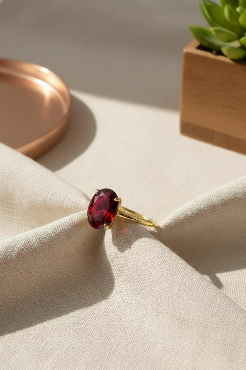 Garnet Engagement Ring Oval Solitaire Ring Minimalist Travel Ring January Birthstone Ring