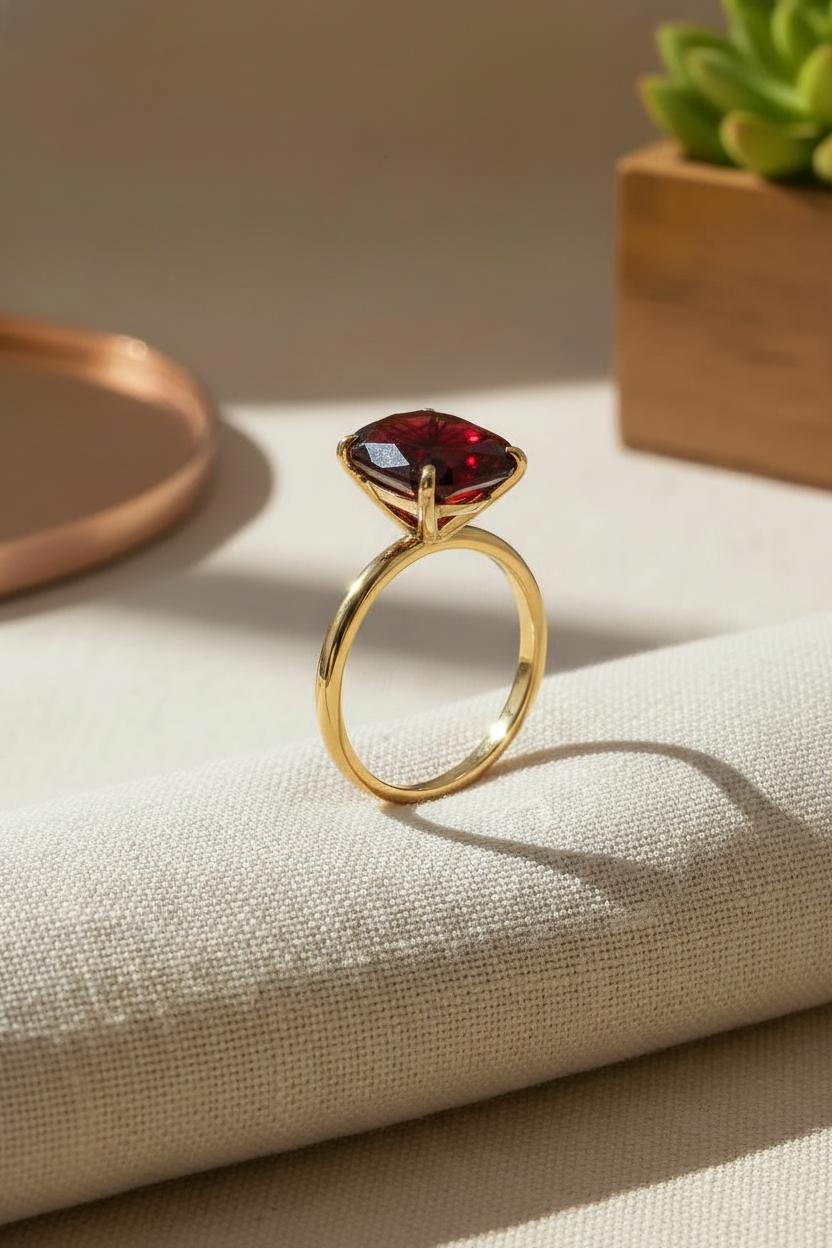 Garnet Engagement Ring Oval Solitaire Ring Minimalist Travel Ring January Birthstone Ring