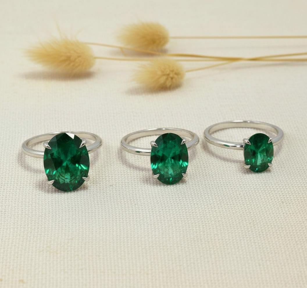 Emerald Engagement Ring Oval Solitaire Ring Minimalist Travel Ring May Birthstone