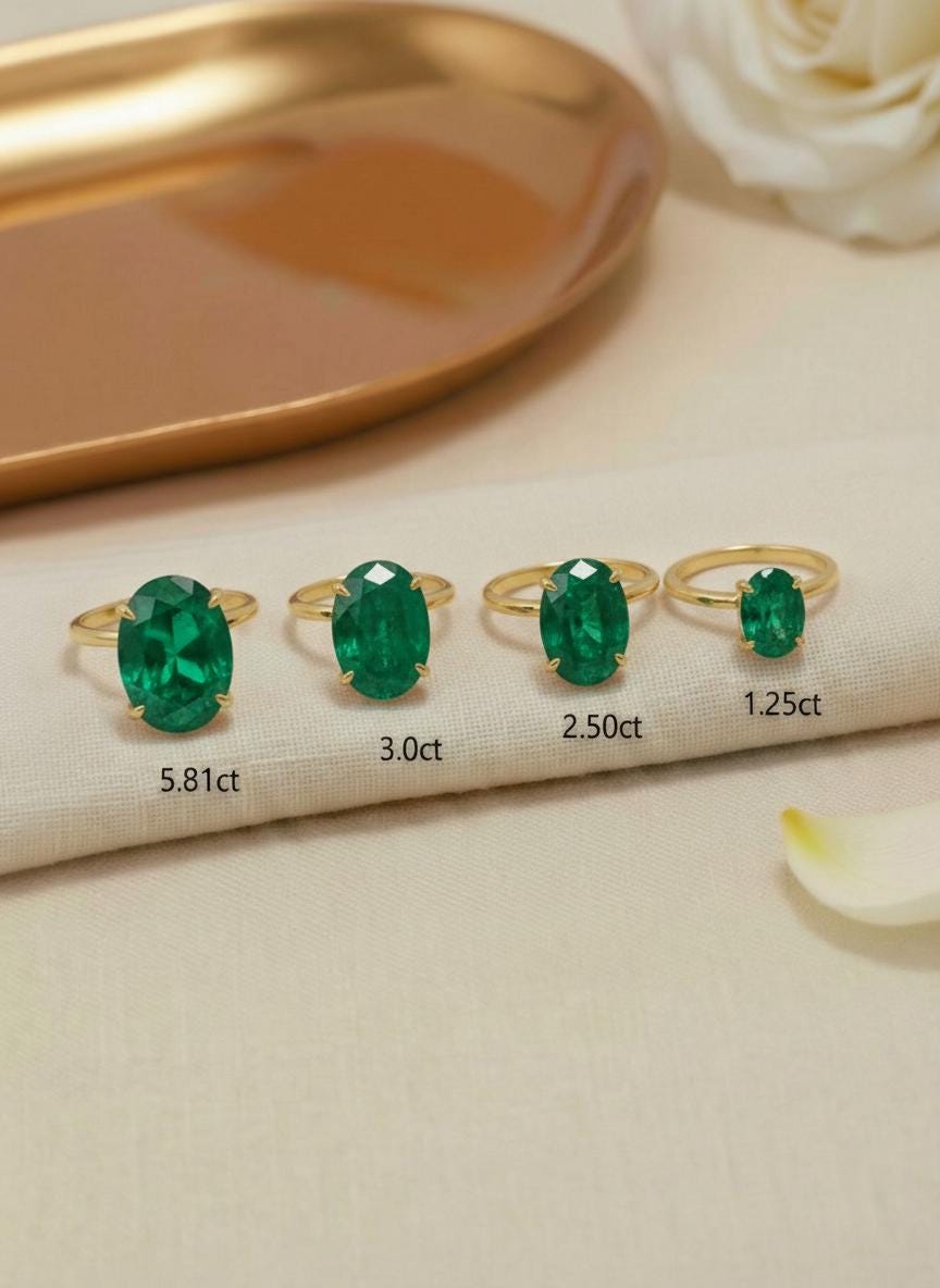 Emerald Engagement Ring Oval Solitaire Ring Minimalist Travel Ring May Birthstone