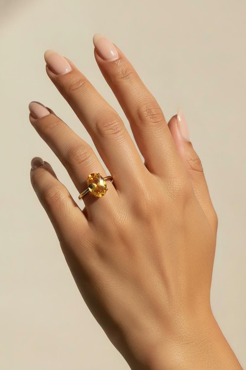 Citrine Engagement Ring Oval Solitaire Ring Minimalist Travel Ring November Birthstone